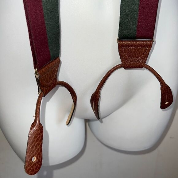 Maroon, Green and Tan Nylon Braces/Suspenders - Picture 3 of 6